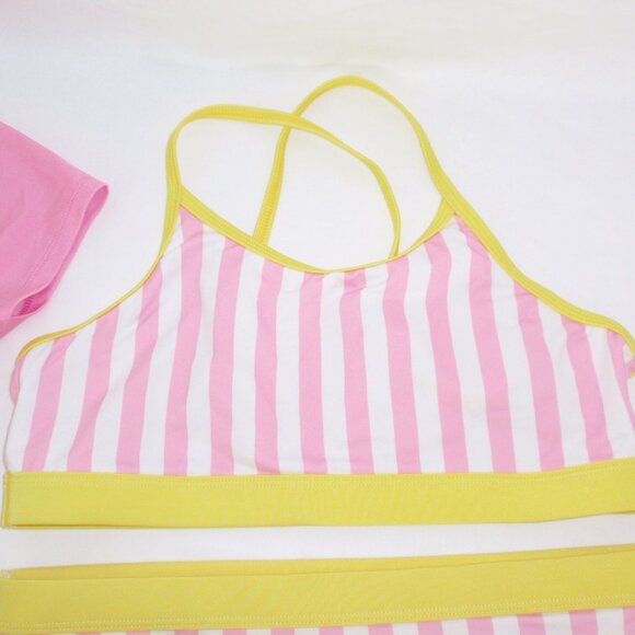 3pc Lands End Mix Match Pink Striped Lemons Bikini Rash Guard Swimsuit Set Sz 14 - Picture 2 of 16